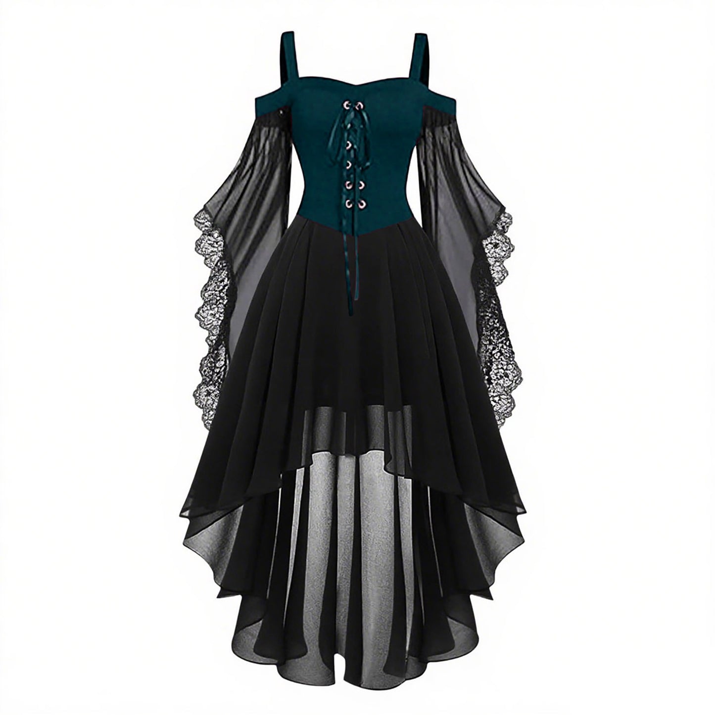 Gothic Style Halloween Witch Front Back Long Dresses