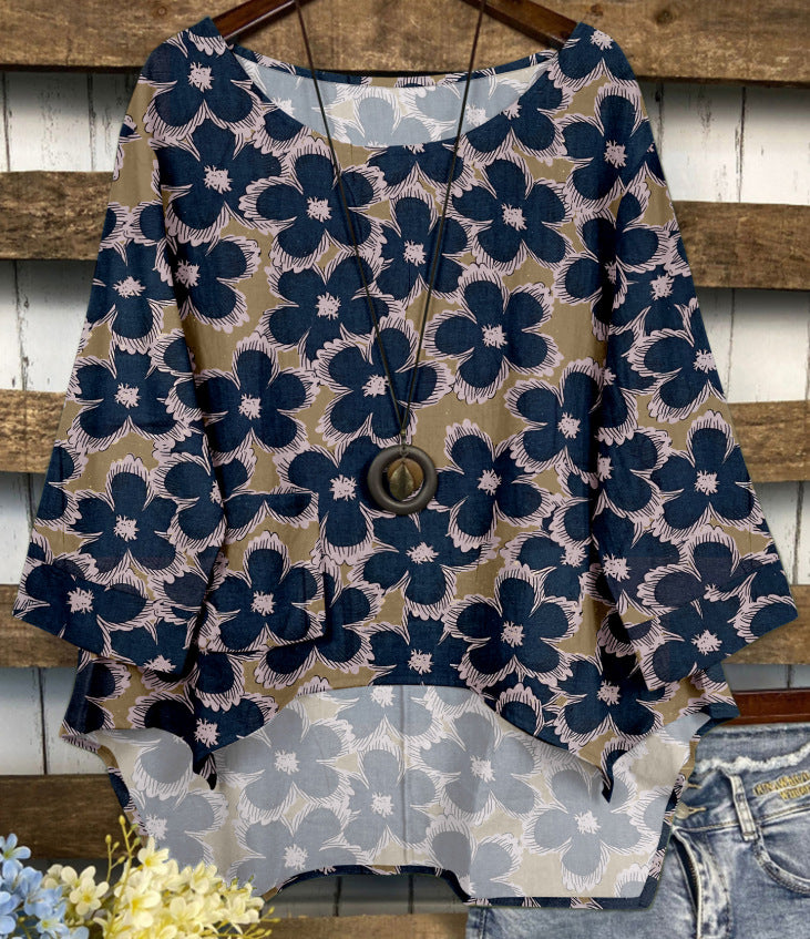 Summer Fashion Round Neck Pocket Solid Blouses
