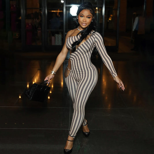 Unique Autumn Stretch Striped Sexy Hot Jumpsuits
