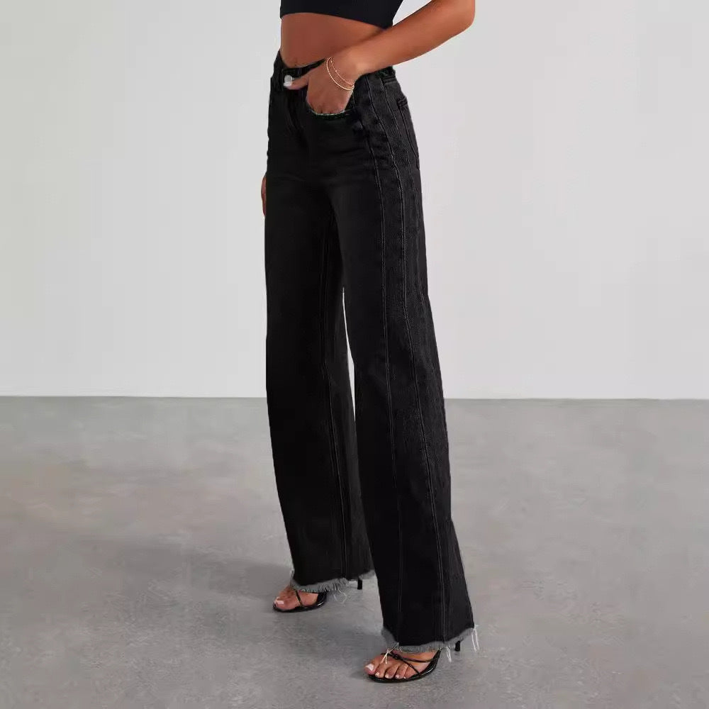 Women's Washed Loose Casual Wide Leg Mop Jeans