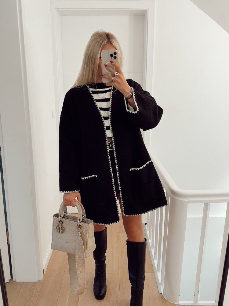 Graceful Glamorous Fashion Color Contrast Woolen Coats