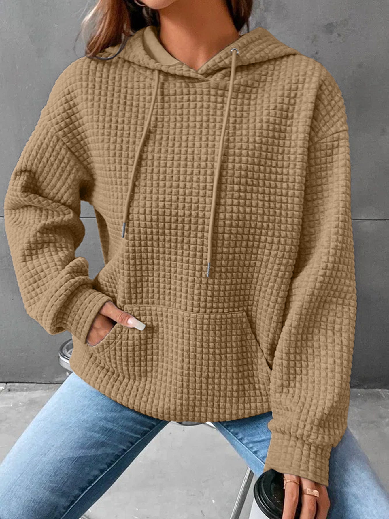 Women's Small Plaid Pocket Long Sleeve Solid Fashion Casual Suit