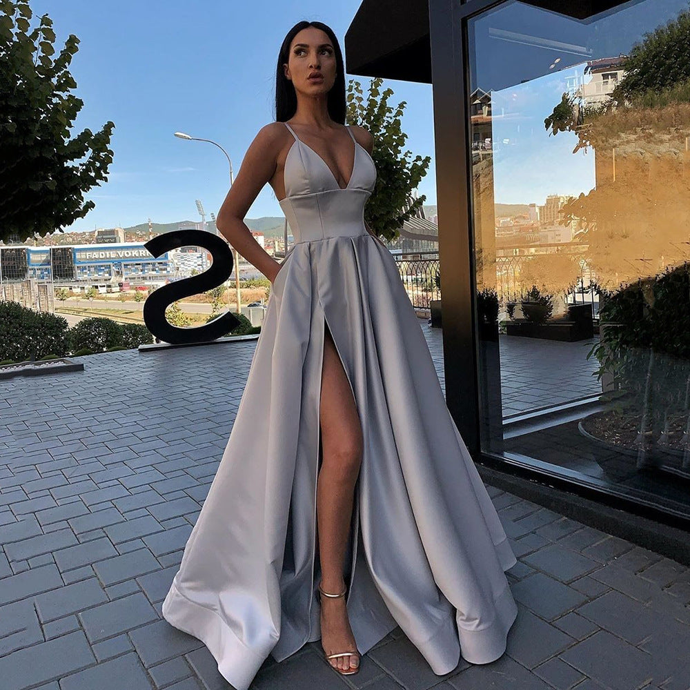 Women's Sexy Sling Dress Deep V Slit Wedding Dresses