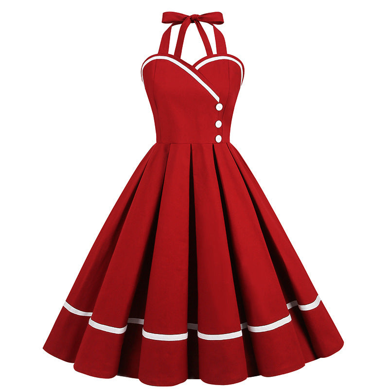 Retro Patchwork Large Hem Dress Pettiskirt Dresses