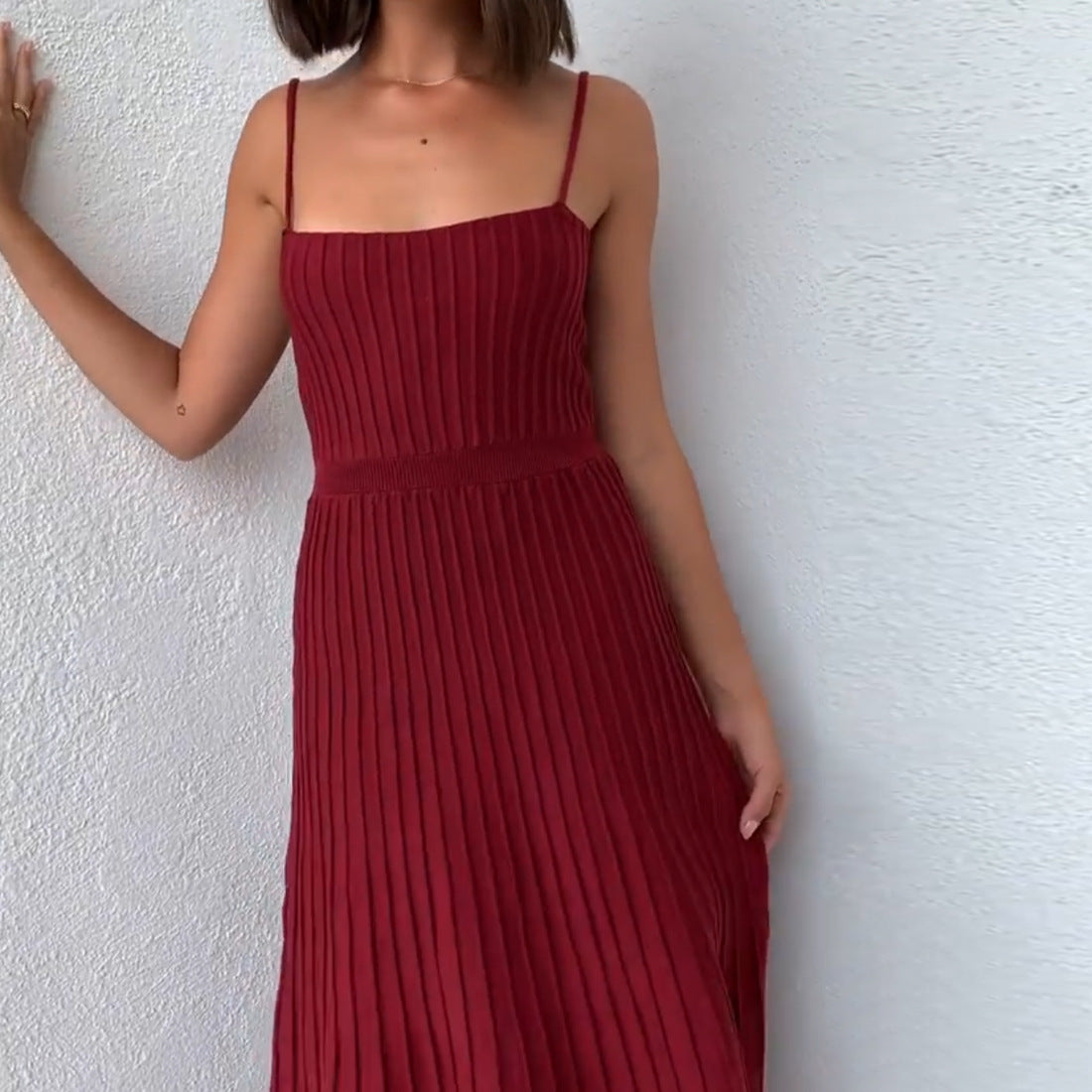 Women's Bandeau High Waist Spaghetti Straps Knitted Dress Seaside Dresses