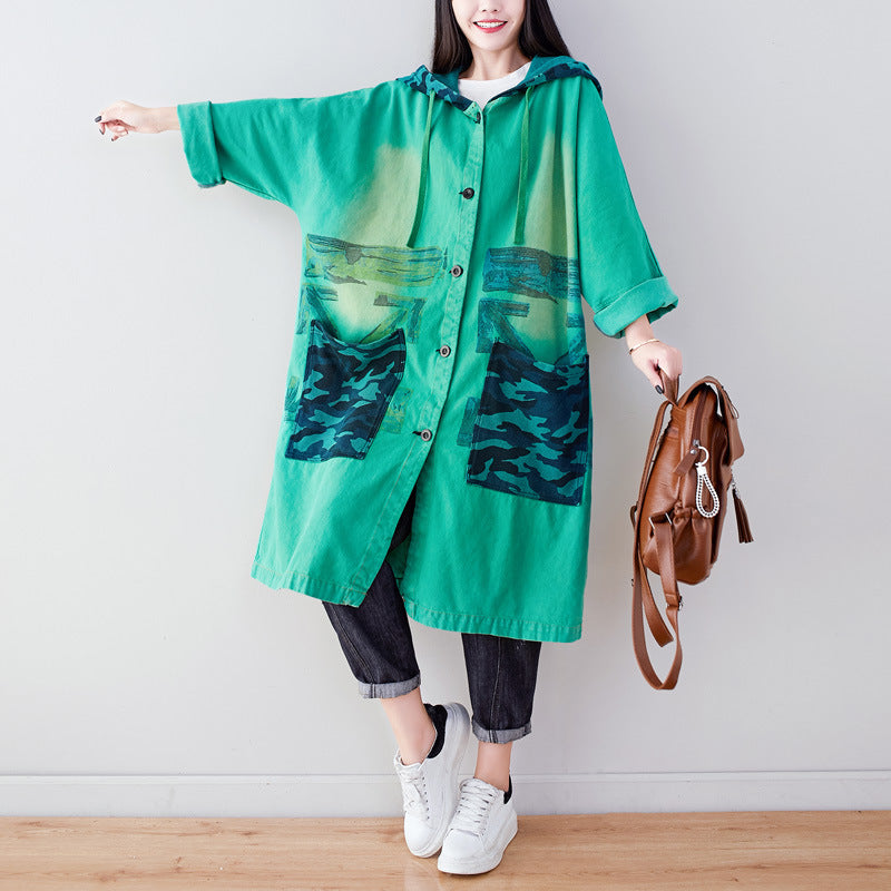 Looking Washed-out Anorak Personalized Batwing Sleeve Coats