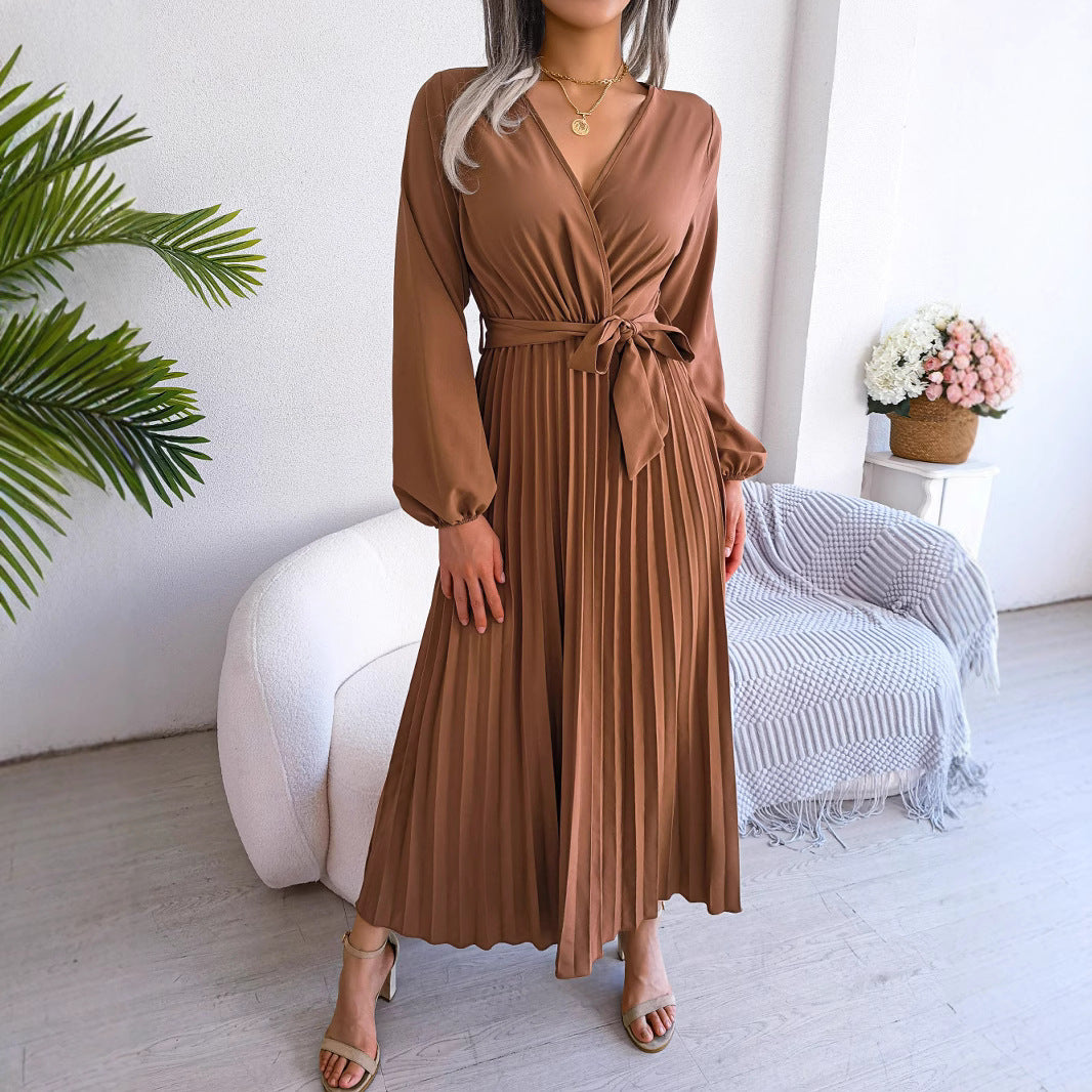 Women's Elegant Cross Swing Pleated Maxi Dress