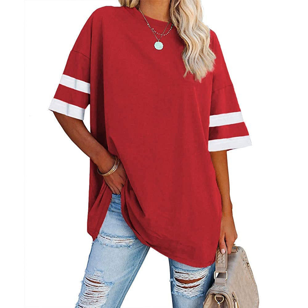 Women's Half Sleeve Round Neck Contrast Color Blouses