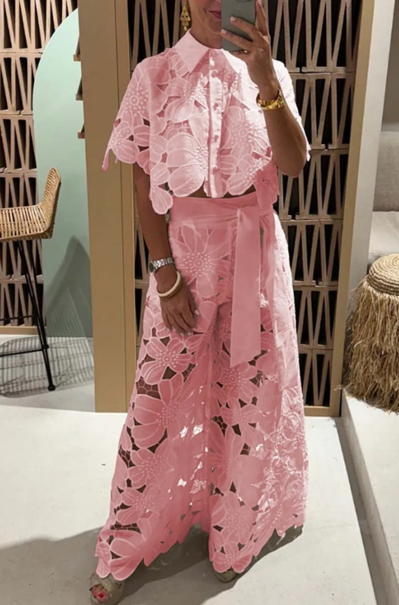 Women's Summer Solid Color Sexy Cutout Wide Suits