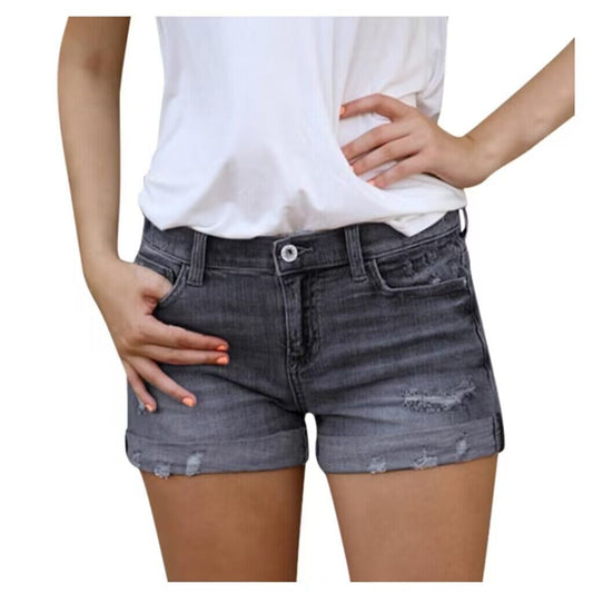 Women's Stretch Slim Fit Ripped Tassel Denim Shorts