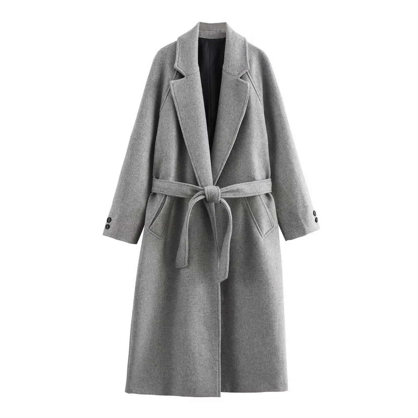 Women's Graceful Fashionable With Belt Long Woolen Coats