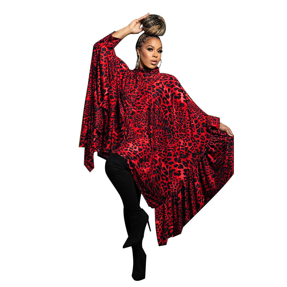 Women's Fashion Wear Leopard Print Shawl Long Blouses
