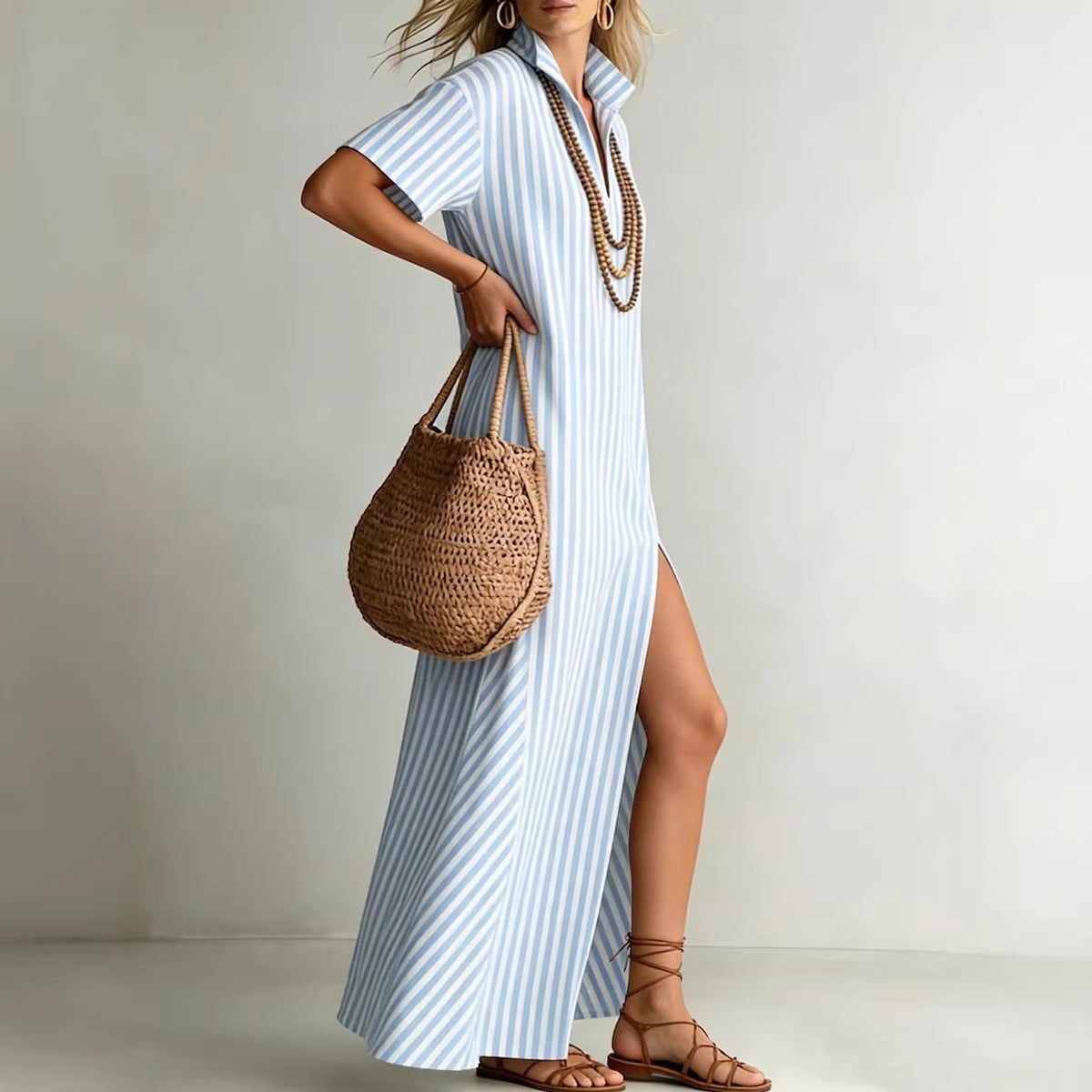 Women's Summer Sleeve Striped Slit Cotton Linen Shorts