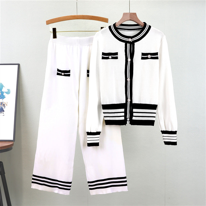 Women's Western Style Knit Two-piece Wide Leg Suits
