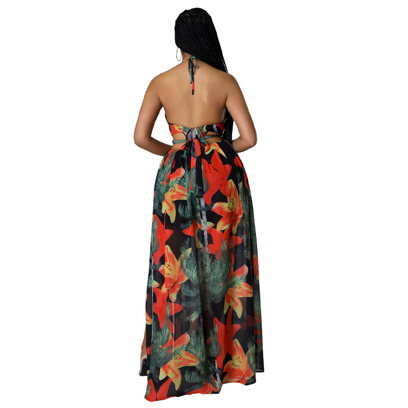 Women's Printed Large Slightly Fat Mid-length Sling Dress