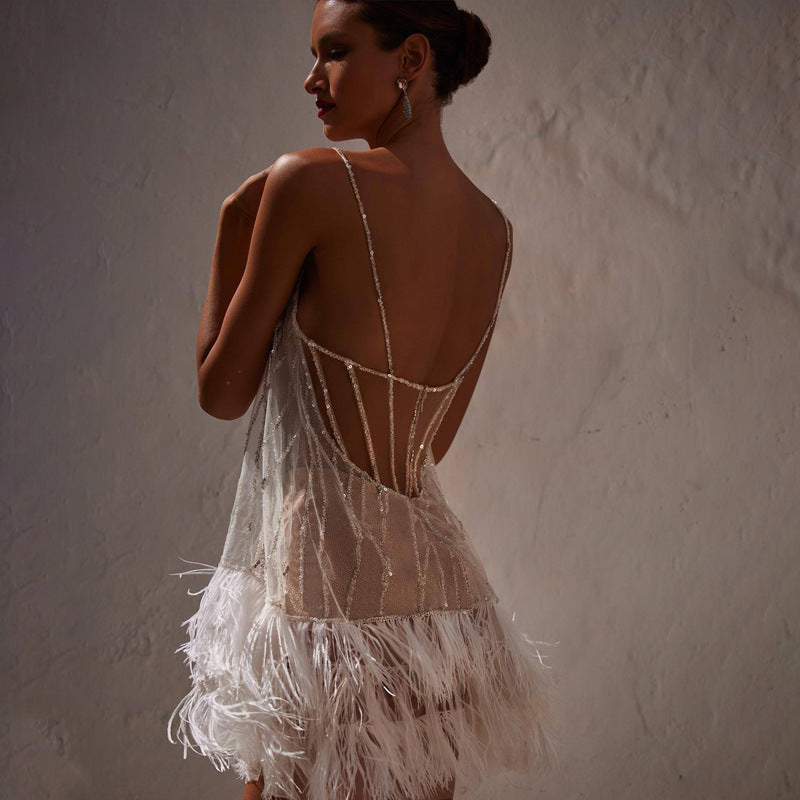 Party Dress Sexy Backless Layered Tassel Dresses