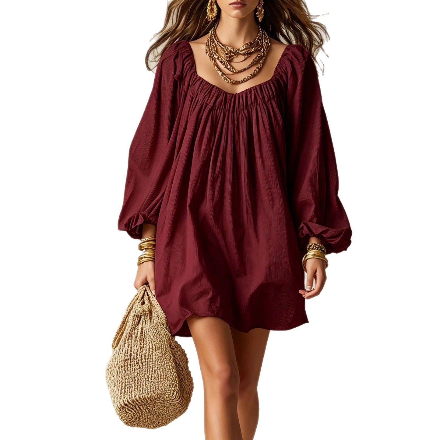 Summer Bohemian Loose Lantern Sleeve Vacation Style Dress