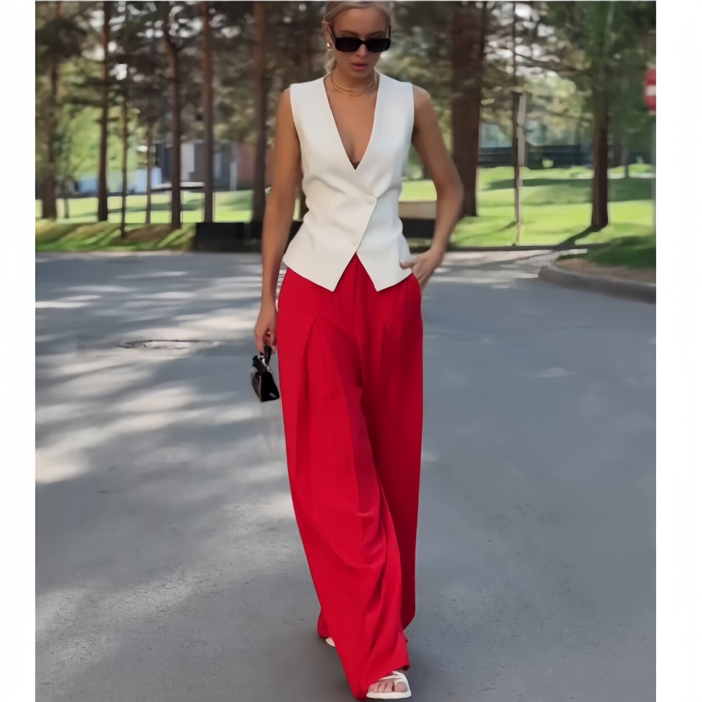 Women's Personality Deep Sleeveless High Waist Wide Leg Suits