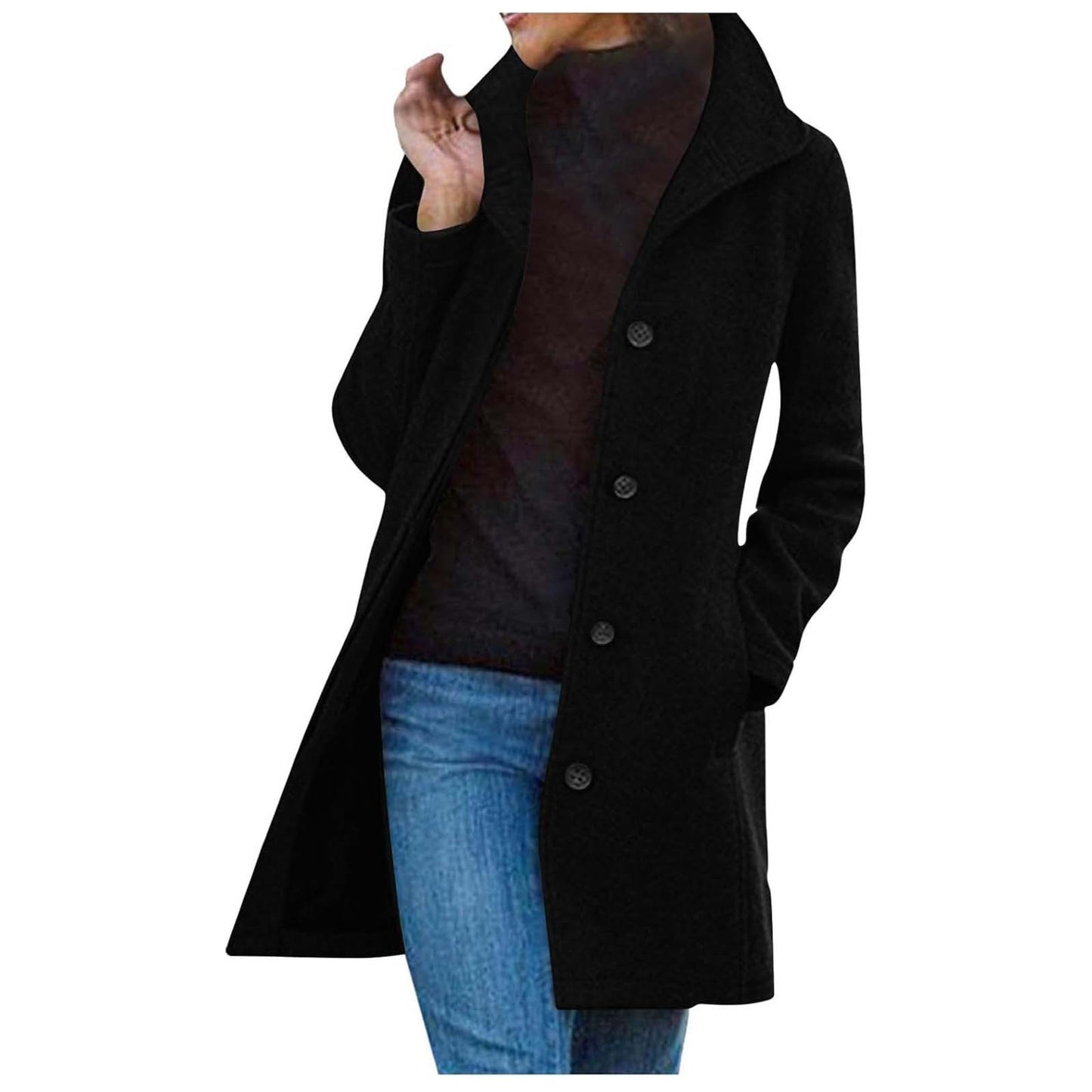 Women's Popular Single Thick Wool Mid-length Quality Coats