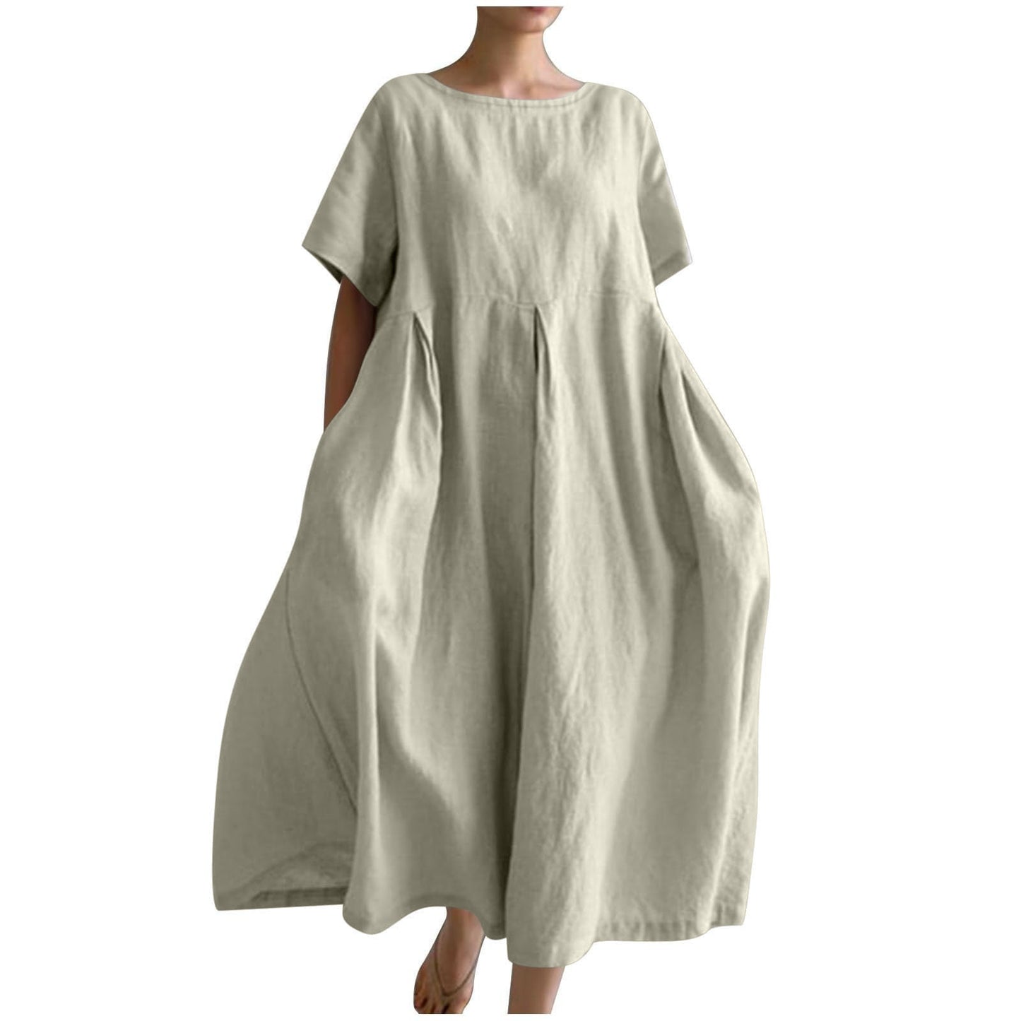 Women's Cotton Linen Loose Round Neck Fashion Dress