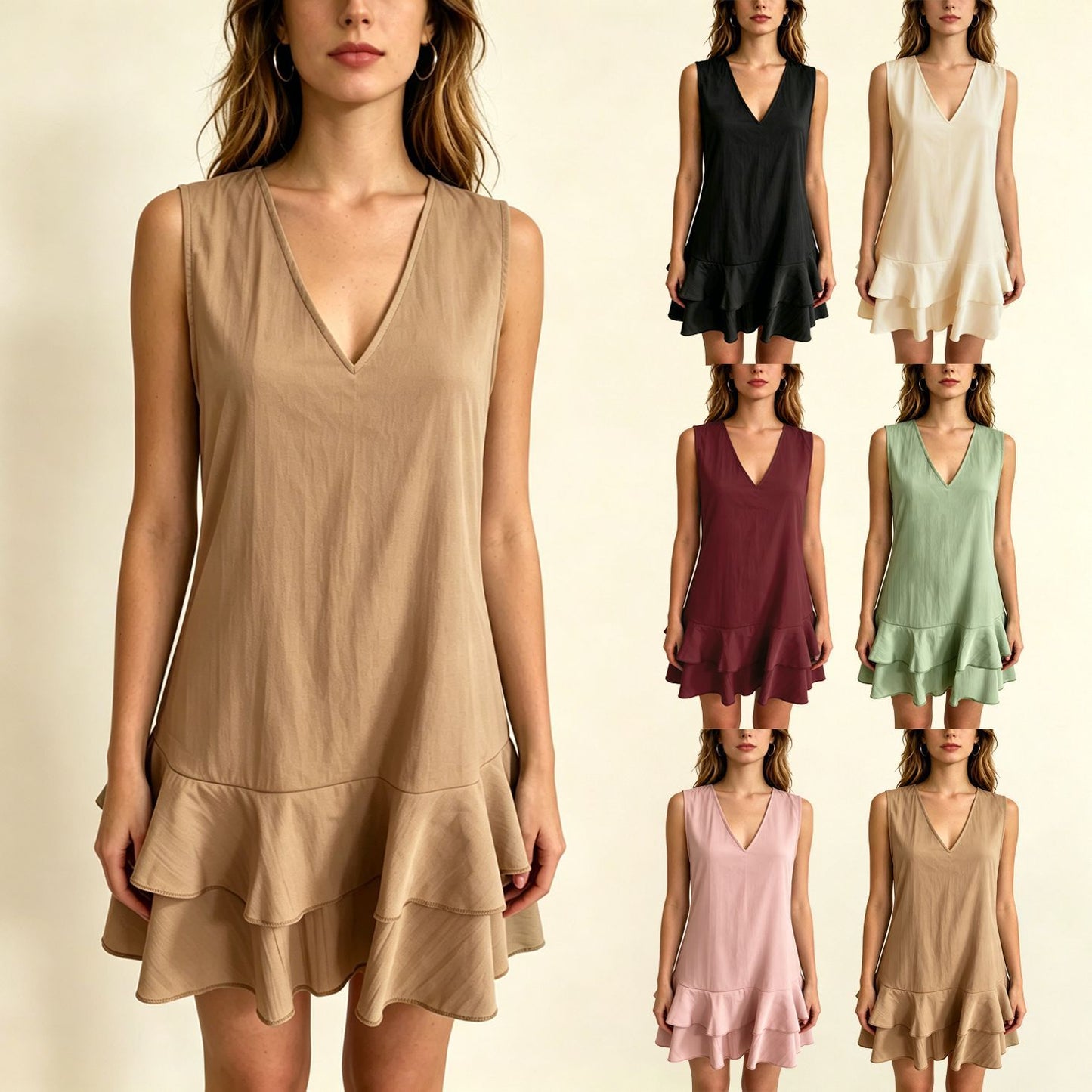 Fashion Casual Solid Color Sleeveless Flounce Dress