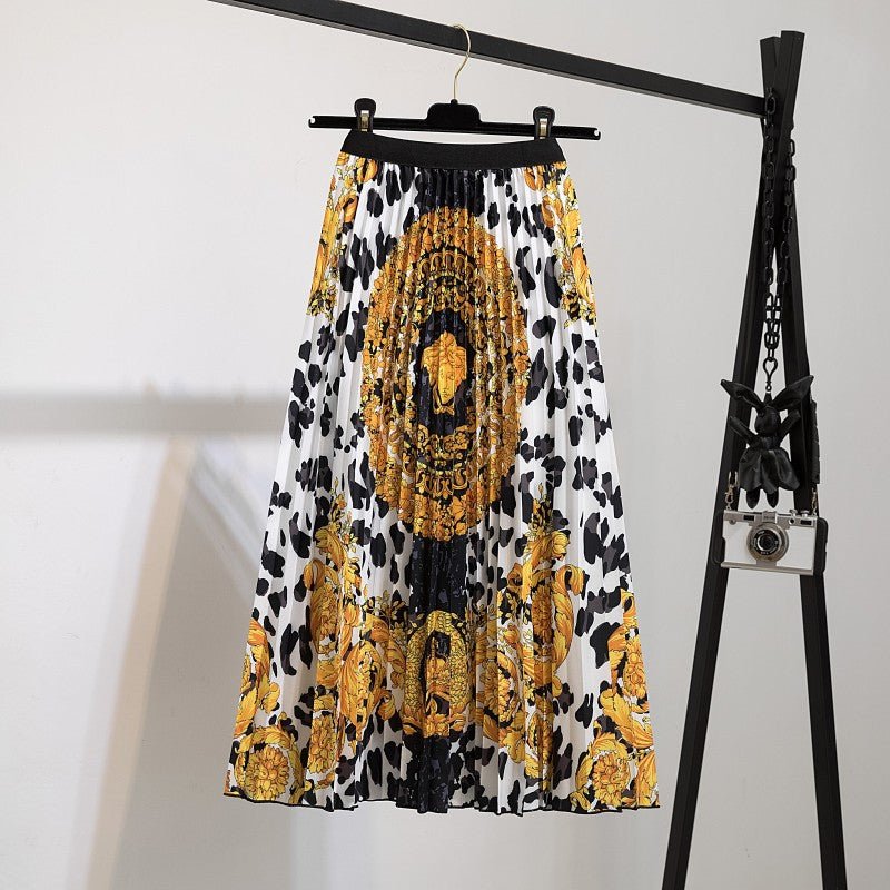 Women's Fashion Half Printed Cartoon Pleated Skirts
