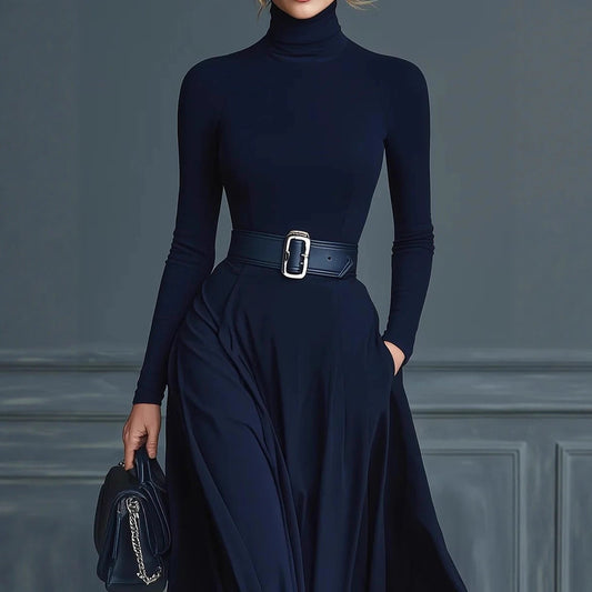 Women's Long-sleeved Solid Color Turtleneck Dress Long Dresses