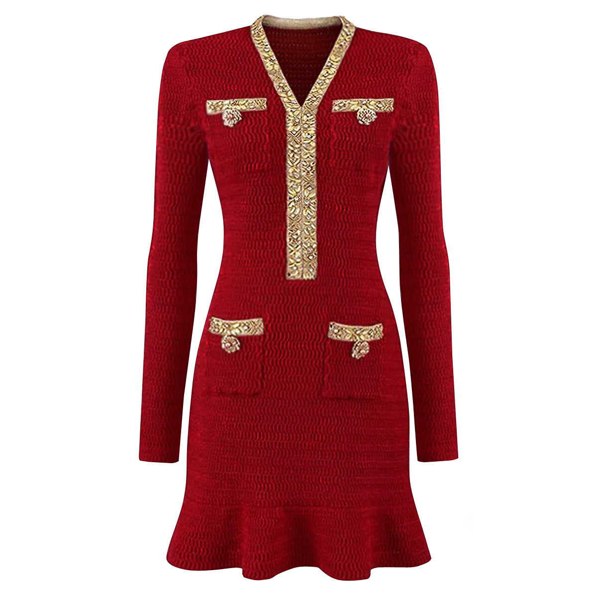 Slim Fit Slimming Bead Long Sleeve Dresses