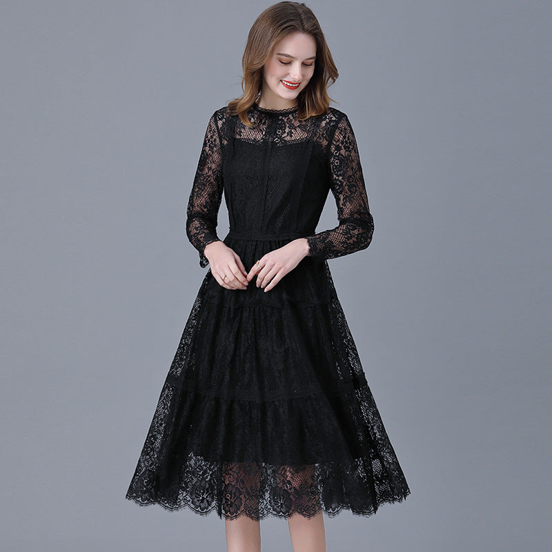 Women's Lace Dress French Chubby Black Primer Dresses