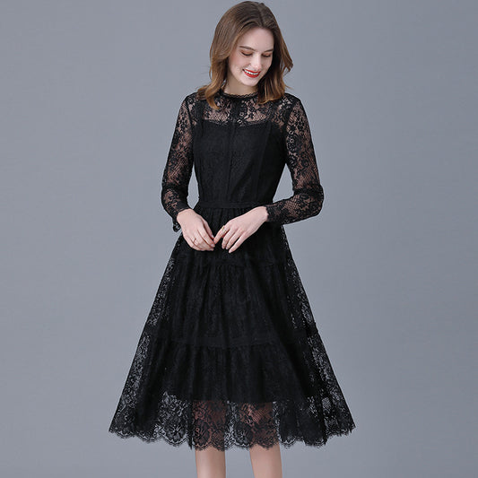 Women's Lace Dress French Chubby Black Primer Dresses