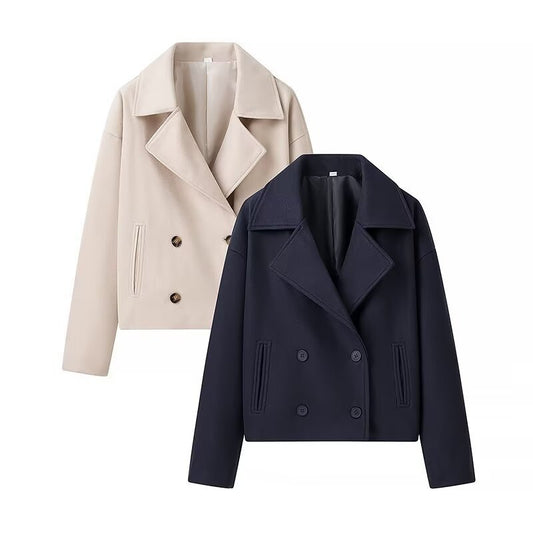 French Style Lapel Double Breasted Woolen Coats