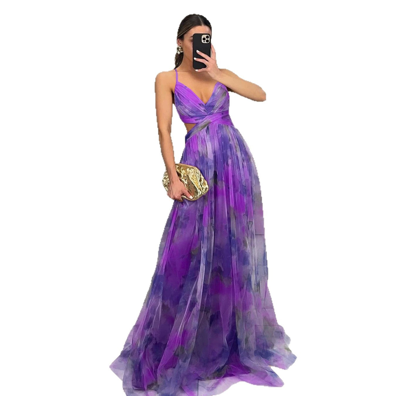 Mesh Printing Slip Holiday Leisure Party Dress