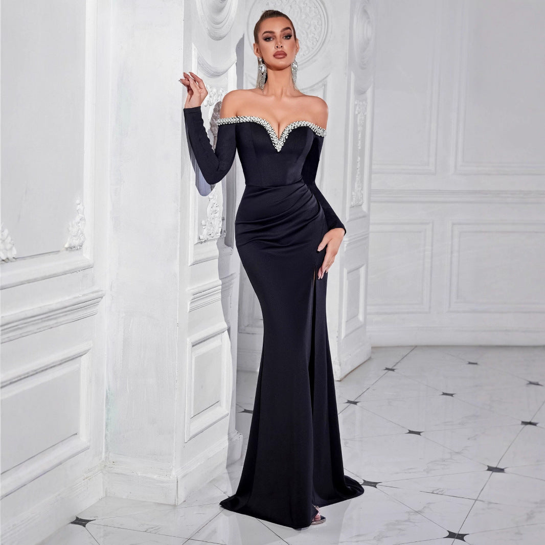 Light Luxury Temperament Fashion Set Diamond Design Long Sleeve Dress
