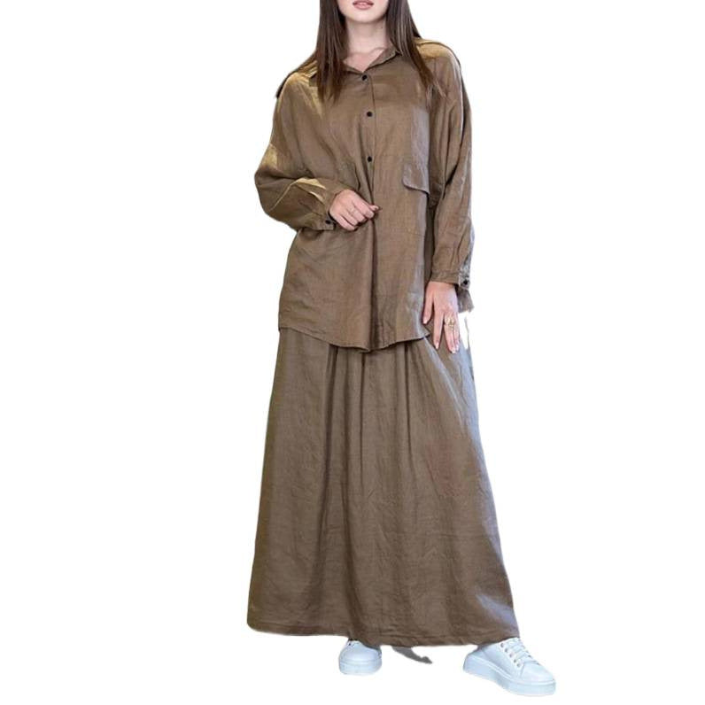 Women's Retro Lapels Long Sleeve Shirt Two-piece Fashion Casual Suit