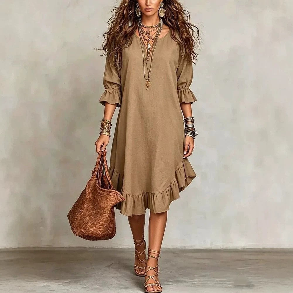 Women's Woven Fabric Elegant Half Sleeves Ruffled Dress