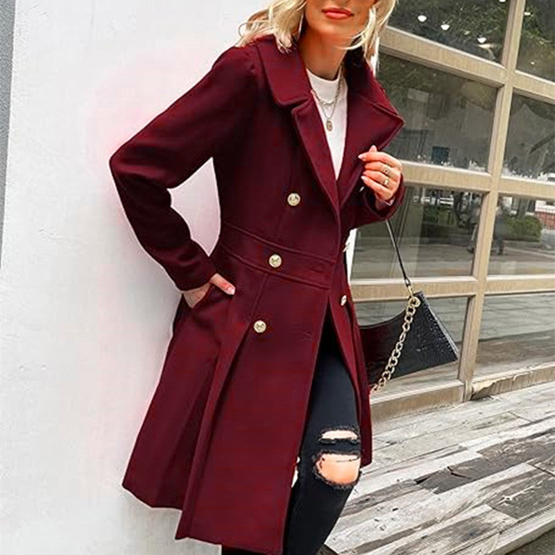 Women's Beautiful Long Woolen Double Breasted Coats
