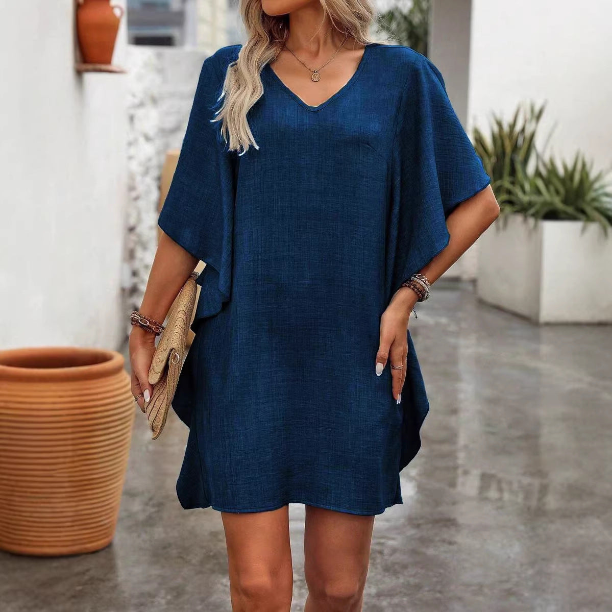 Women's Summer Solid Color Loose Lotus Leaf Dress
