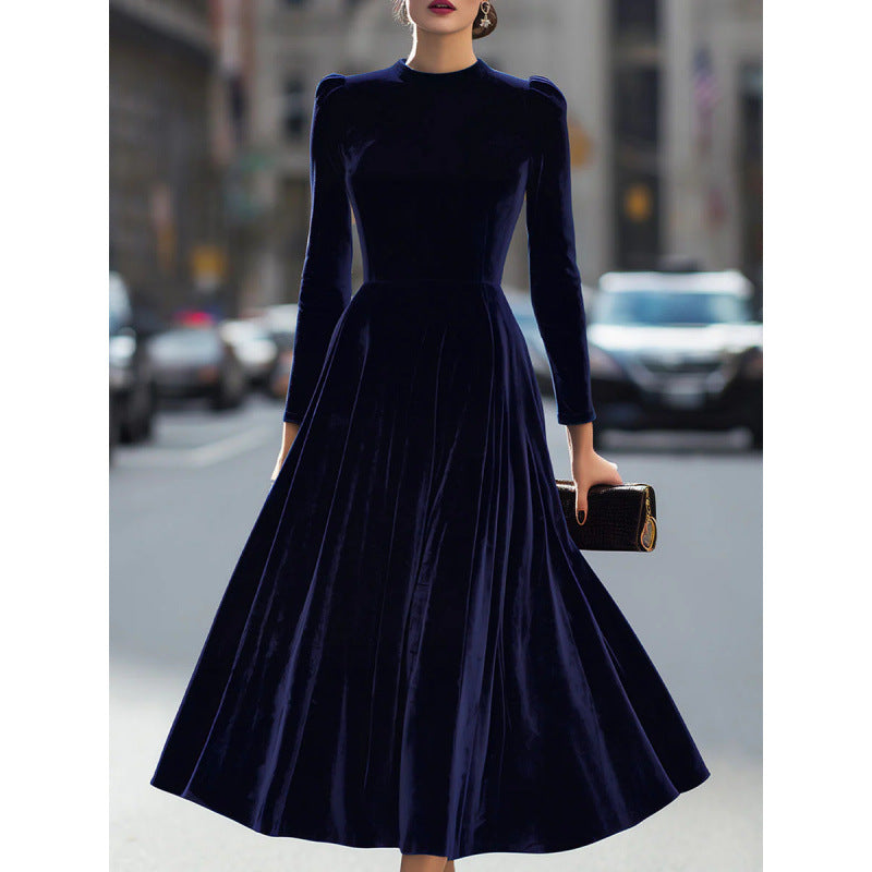 Graceful Beautiful Durable Gold Veet Long-sleeved Dress