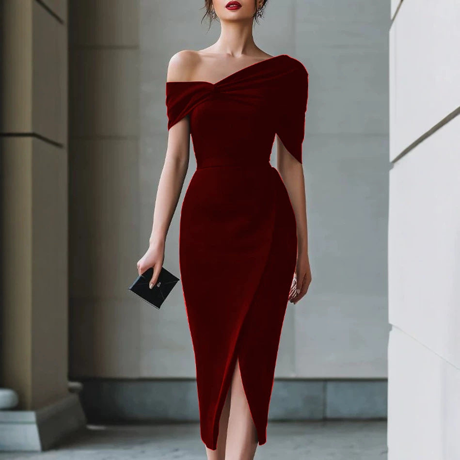 Women's Summer Solid Color Elegant Commuter Waist Dress