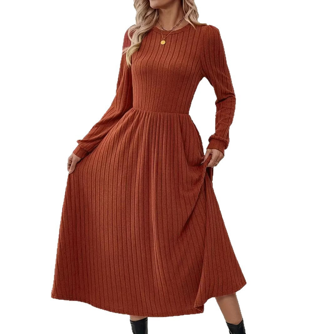 Charming Women's Short-sleeved Hem Knitted Long-sleeved Dress