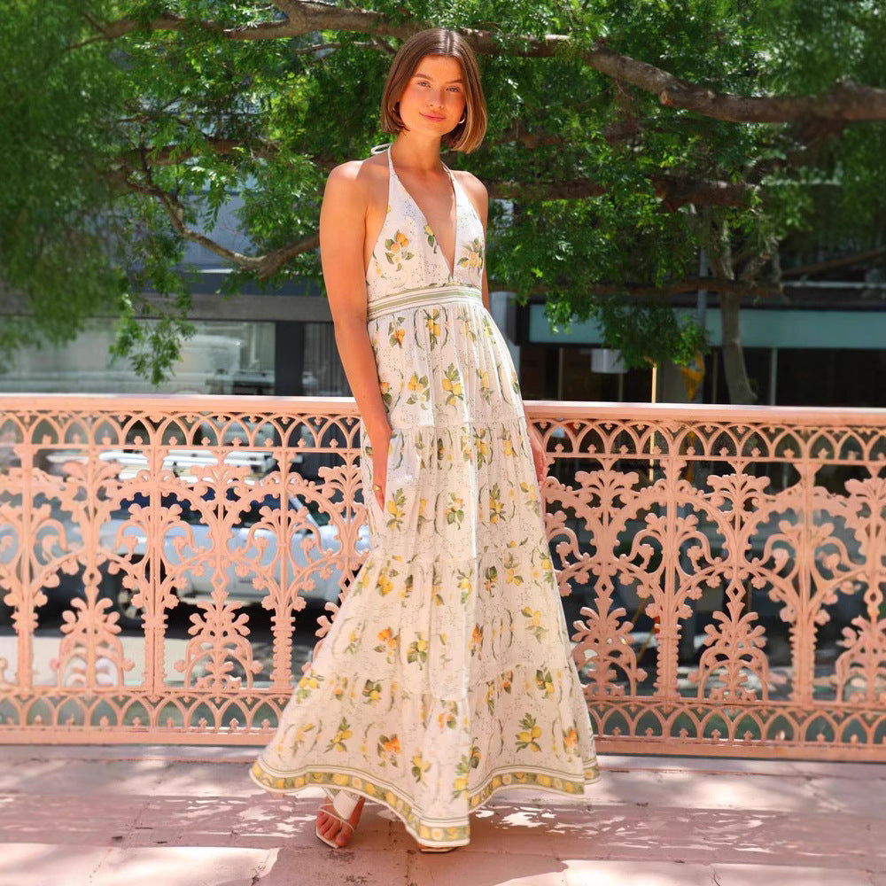 Sweet Style Backless Halter Unique Deep Dress