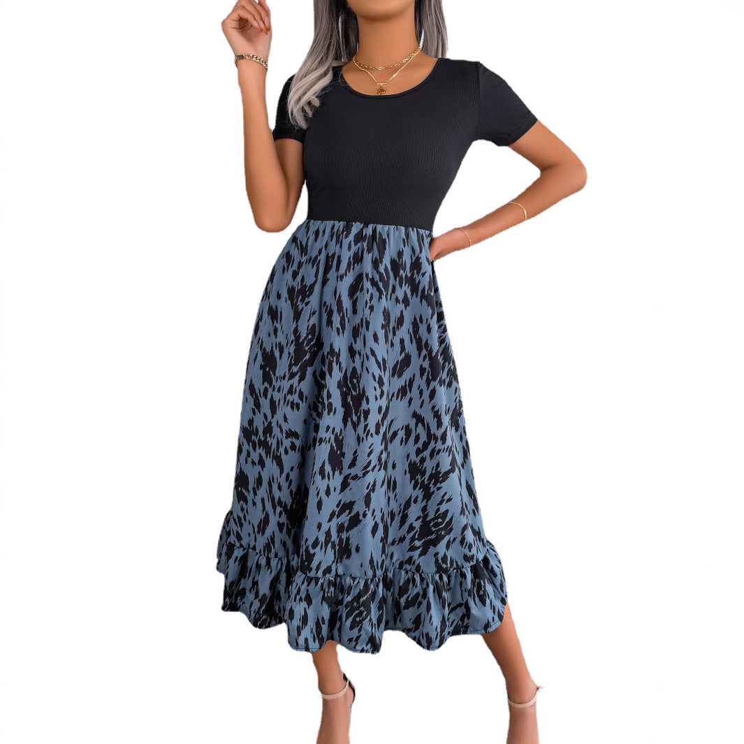 Women's Casual Leopard Print Ruffled Midi Dress