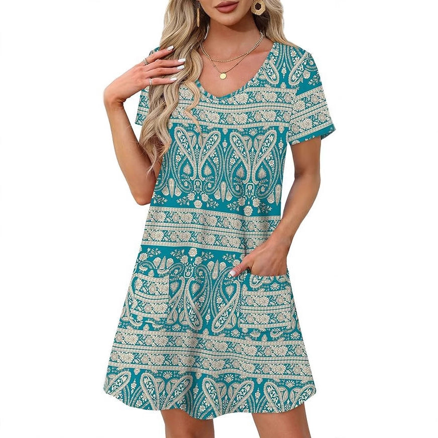 Women's Independent Loose V Casual Printed Short-sleeved Coats