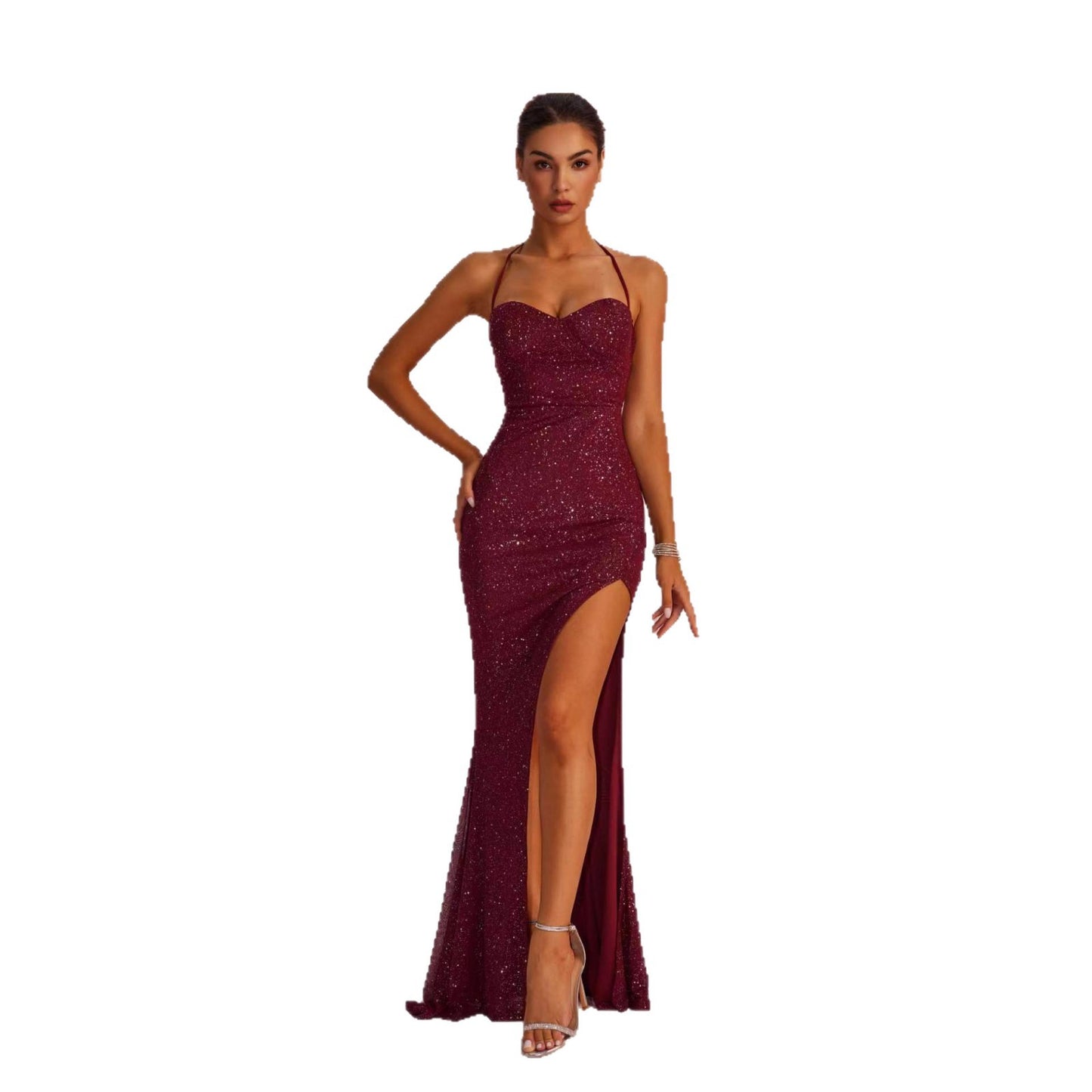 Women's Color Slim Fit Low Cut Backless Dresses