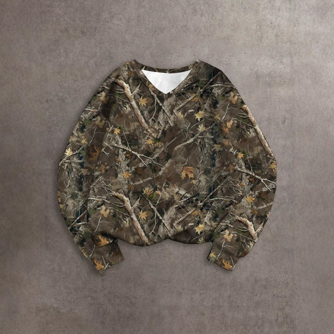 Women's Retro Camouflage Branch Pattern Minimalist Casual Sweaters