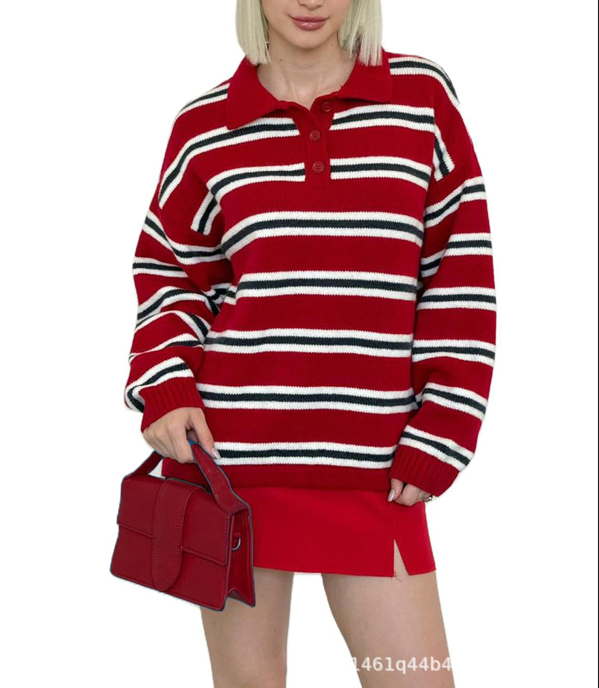 Women's Vintage Stripe Collar Loose Idle Henry Sweater
