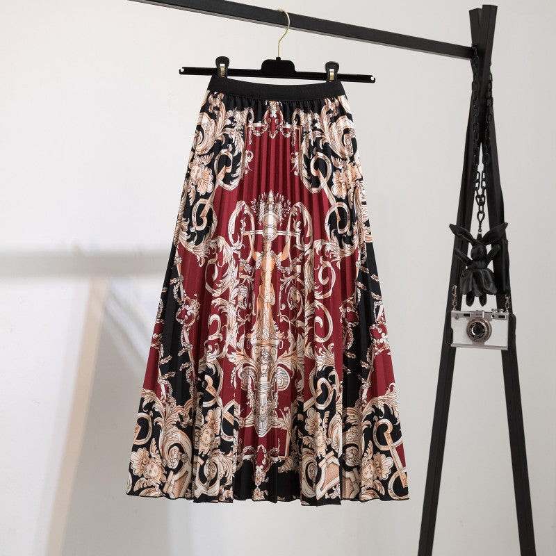 Women's Fashion Half Printed Cartoon Pleated Skirts