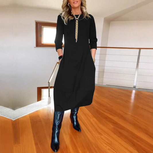 Women's Solid Color Loose Long-sleeved Dress Dresses