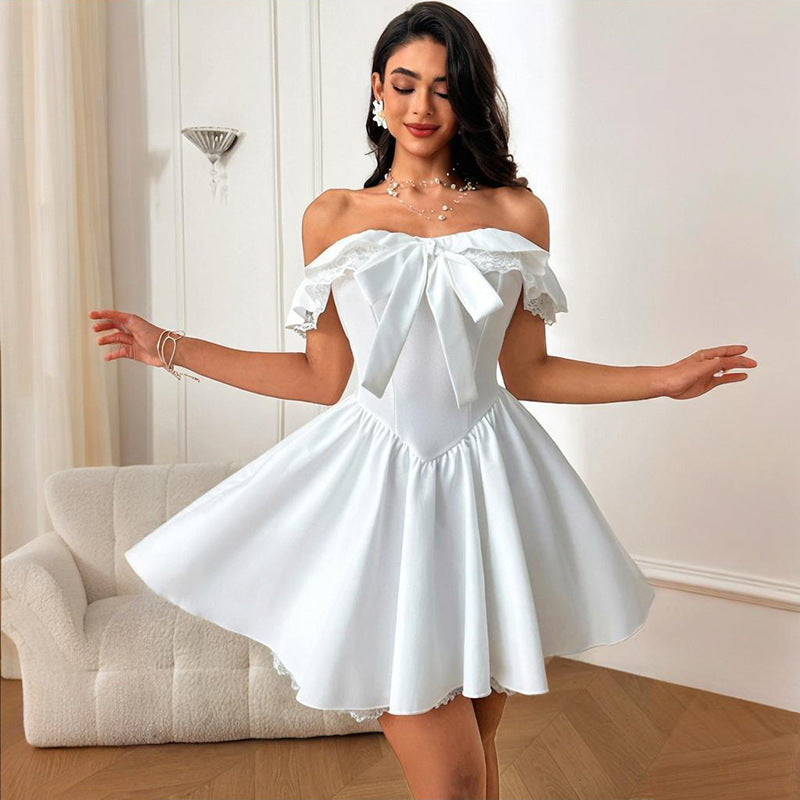 Women's Waist A- Hem French Court Bow Dresses