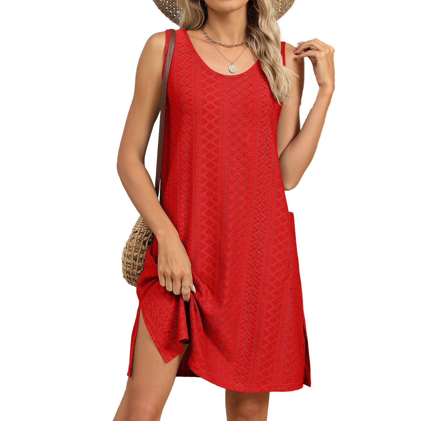 Solid Color Round Neck Loose Sleeveless Dress